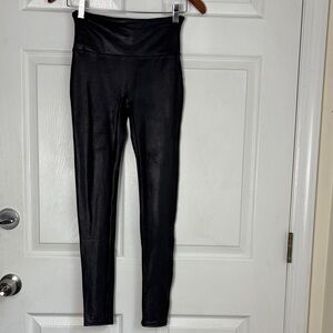 NEW SPANX Black coated moto ankle leggings size Small faux leather Grease Sandy